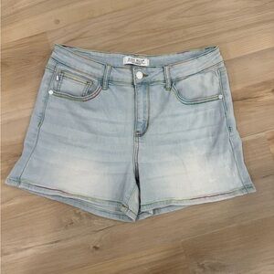Judy Blue Light Wash Denim Shorts with Rainbow Topstitching